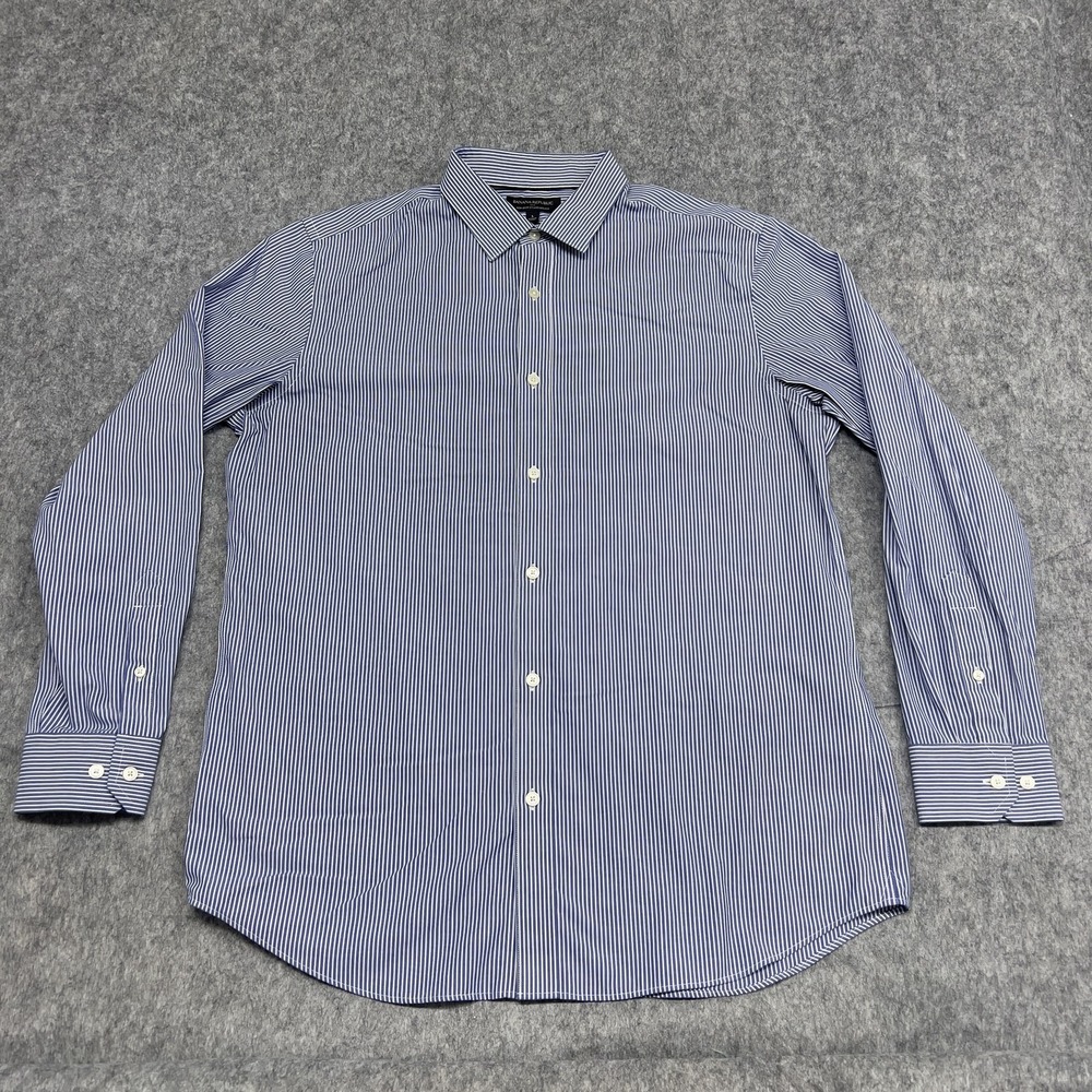 Banana Republic Shirt Mens Large Blue White Striped Non Iron Standard Fit Dress